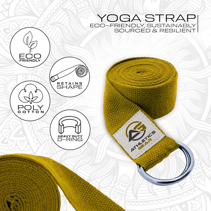 Yoga Strap Belt with Metal D-Ring Buckle, 6ft long &