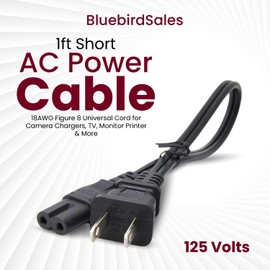 BluebirdSales 1ft Short AC Power Cable – 18AWG Figure 8 Universal Cord for Camera Chargers, TV, Monitor, Printer & More (5)