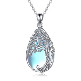 YAFEINI Tree of Life Necklace S925 Sterling Silver Crystal Tree of Life Pendant Necklace Celtic Knot Tree of Life Jewellery for Women Gifts, Sterling Silver, Simulated Moonstone