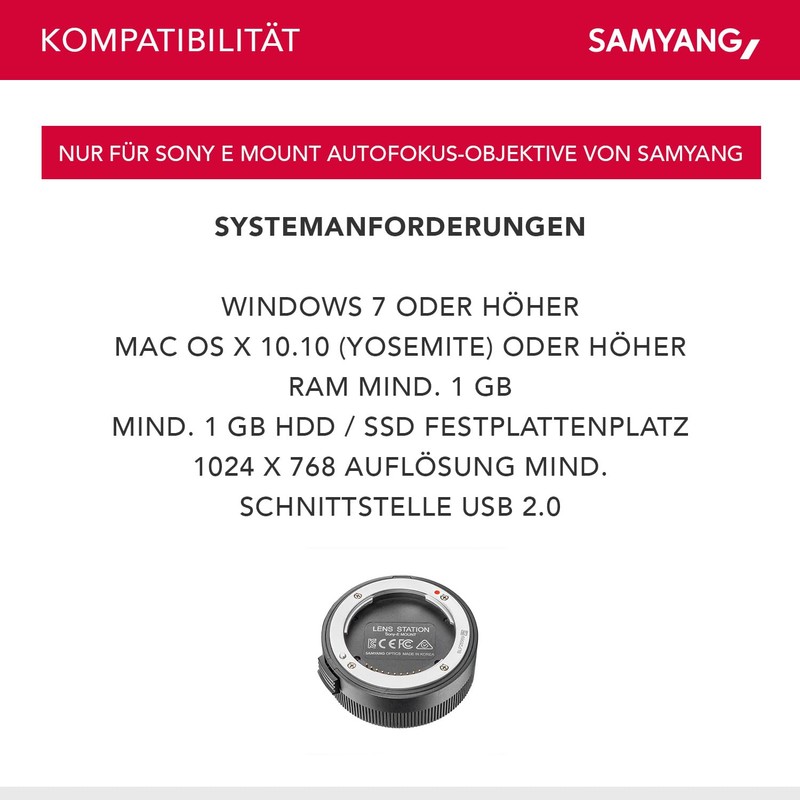 Samyang Lens Station für AF Sony E Objektive - Firmware-Update,