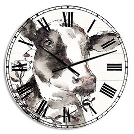 DesignQ 'Cow Portrait Country Life' Farmhouse Wall Clock for Home Bedroom Bathroom Office Living Room Decoration