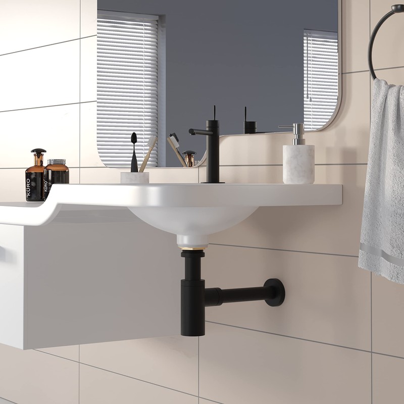 Siphon Black Matt for Sink, Premium Siphon Washbasin, Brass Walls,