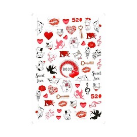 Heart Love Nail Sticker Bear Love Red Lips You Kiss Valentine Day Nail Decals B032 Nail Wraps Art Stickers Manicure Supplies for Women for Home Nails Full Long Lasting Easy Apply and Remove