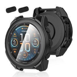 Suoman 1+2 Pack for Garmin Fenix 8 47mm Screen Protector Case+ Charger Port Protector, 2.5D 9H Hardness Tempered Glass Screen Protective Film Cover for Garmin Fenix 8 47mm