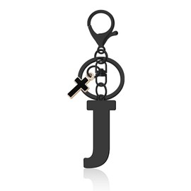 Letter Keyring Alphabet Initial Letter Keychain Christian Keyring Gift for Women A-Z Alphabet Initial Letter Key Chain with Cute Cross Pendant Letter Initials Charms for Purse Handbags Keyring(J)