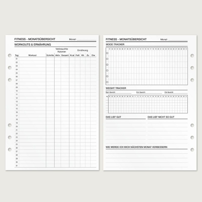 KOMPASS® Fitness Planning Inserts, DIN A5 Inserts for Ring Binder