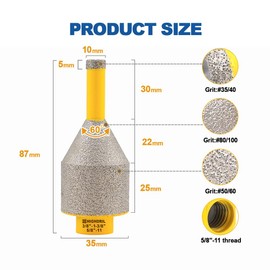 HIGHDRIL 10-35mm Diamond Finger Milling Bits - Diamond Beveling Chamfer Bit for Drilling, Enlarging, Shaping Holes in Porcelain Tile, Ceramic, Marble, Granite - 1 Count