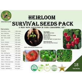 Inherited Seeds HEIRLOOM Survival Kit 3000+ seeds 18 Varieties Pack PREMIUM strain 100% Organic