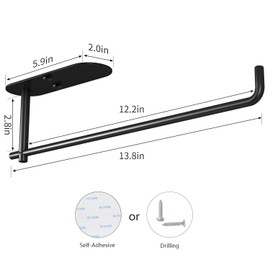 HUFEEOH Adhesive Paper Towel Holder Under Cabinet Wall Mount for Kitchen Paper Towel, Black Paper Towel Roll Rack for Bathroom Towel, SUS304 Stainless Steel