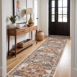 RUUGME Washable 3X12 Runner Rugs - Large Boho Rugs for Living Room Stain Resistant Carpet Vintage Tribal Rugs for Bedroom Kitchen Bathroom Non Slip Backing Home Decor Floor Decoration Mat 3x12 Brick