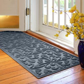 Bungalow Flooring Waterhog Runner Door Mat, 2' x 5' Made in USA, Durable and Decorative Floor Covering, Skid Resistant, Indoor/Outdoor, Water-Trapping, Phoenix Collection, Bluestone
