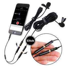 PoP voice TRRS Y Splitter mic and mic, Audio Cable for Lavalier Microphone, 2 Single-Head Mics or 2 Dual-Head Lavalier Mics to 1 Y Splitter