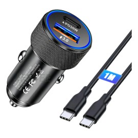 Cargador Para Carro Cargador Carro Auto 48w Rápida Cargador De Coche Vehículo Tipo C Pd 30w Y Qc 3.0 Usb A 18w Con 1m Tipo C Cable Negro Jeeyee