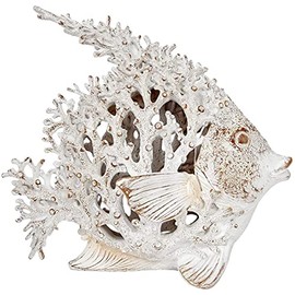 Corner Merchant Ocean Decor White Coral Reef Angelfish Beach Home Decor Coral Look Polystone Tabletop Collection, 11 inch x10 inch