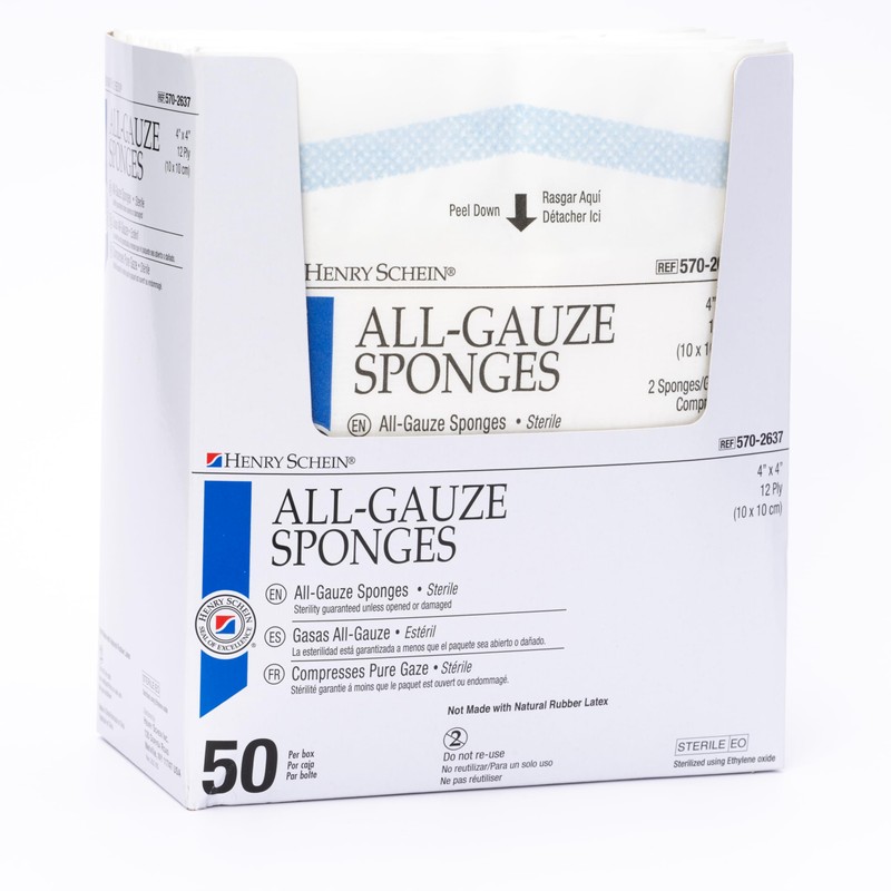 Henry Schein Premium 100% Cotton All-Gauze Sponge 4x4 12 Ply