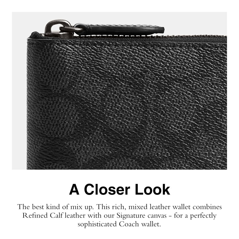 Coach Men's Zip Around Coin Wallet, Charcoal, One Size