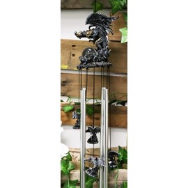 Ebros Gift Gothic Armored Battle Dragon Sauron Holding Crystal Sphere Resonant Wind Chime Garden Patio Dungeons and Dragons Decor Noisemaker Fantasy Renaissance Medieval Themed Decor