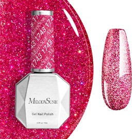 MelodySusie Neon Pink Glitter Gel Nail Polish,Red 0.5fl oz Soak Off UV LED Pink Diamond Glitter Gel Polish Gift for Women Nail Art Manicure Salon DIY Nail Design Decoration at Home-1743