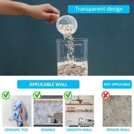 Foribyw Rice Dispenser Wall Mounted 1500ml Rice Storage Containers Kitchen Grain Organizer Transparent Sealed Rice Dispenser with Lid and Cup for Beans Laundry Scent Beads Coffee Beans(1500ml)