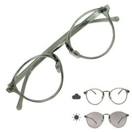 OTC.web 2304CH Dimming Round Boston Sunglasses, Stylish, UV Protection, Darkening Color, Combi Cell Round Glasses, C-C Gray / PU Dimmer