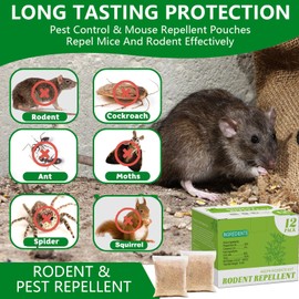 Mouse Repellent Pouches & Rodent Mouse Repellent Indoor Outdoor, Natural Rodent Repeller, Peppermint Oil to Repel Mice Mole Rats Bug Insect Spider, Pest Control Deterrent Pouches 12 Packs
