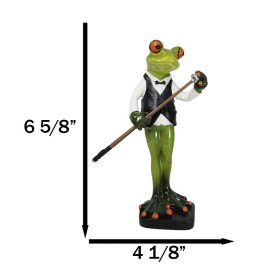Bow Tie Billiards Pro Green Toad Frog Applying Chalk to Pool Cue Tip Figurine