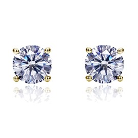 14K Yellow Gold Round Cubic Zirconia Basket Setting Solitaire Stud Earrings - 6MM