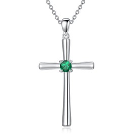 Sterling Silver Cross Necklace for Women Birthstone Cross Crucifix Pendant Necklace Fine Jewelry Birthday Valentines Day Gifts for Her, 18"+2" Inches