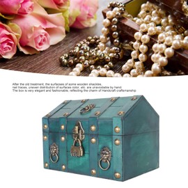 Treasure Box with Lock, Decorative Wood Treasure Chest Box for Decor, Store Jewelry and Toys, Handcrafted Small Wooden Storage Box Keepsake Box for Kids Gift, Home Decorations (Green)