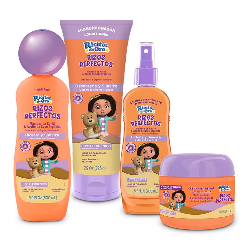 Ricitos de Oro. Kit de cuidado del cabello rizado. Shampoo,