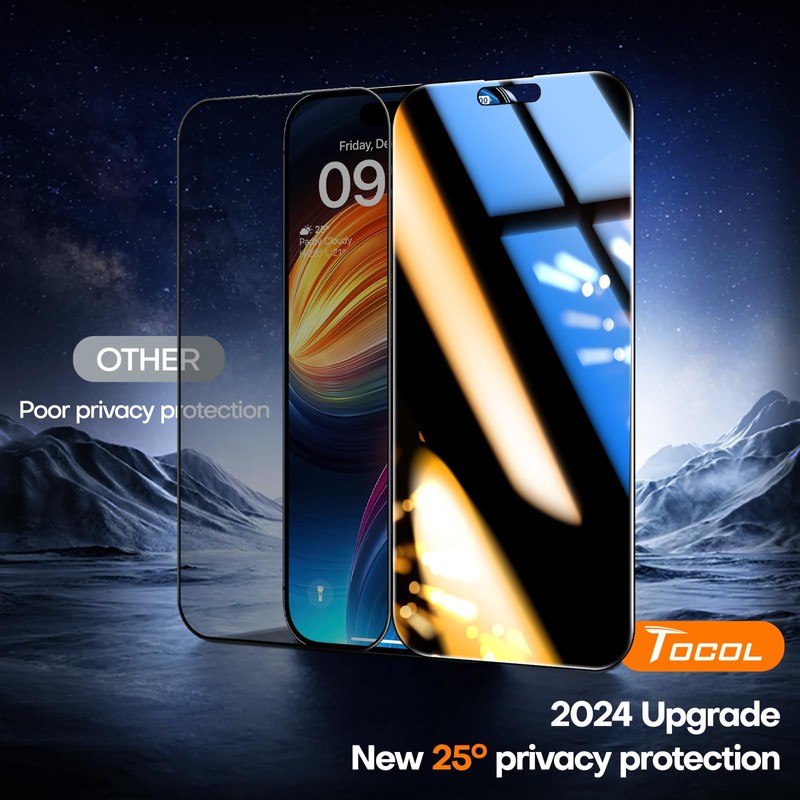 TOCOL for iPhone 14 Pro Privacy Screen Protector True 25°Anti
