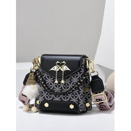 Fashionable Geometric Pattern Pu Leather Crossbody Bag As Gifts, 2025 New Versatile Shoulder Bags 2025 for Women, Trendy All-match Bag Charm Chain Flap Affordable Luxury Bag:_black&yellow_one-size