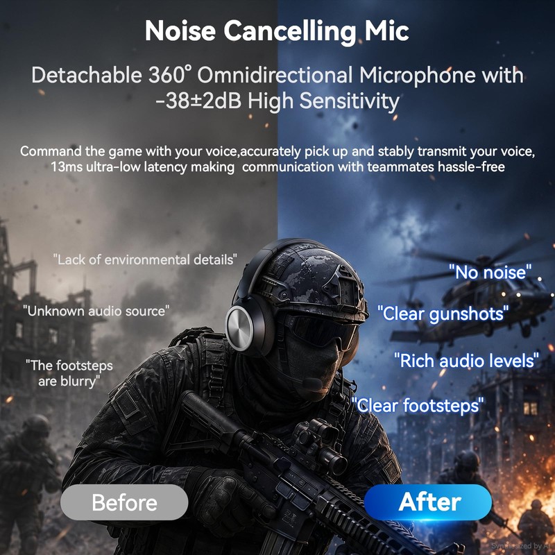 Wireless Gaming Headset with Mic Over Ear Headphones Noise Cancelling