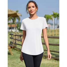 Rapbin Workout Shirts Women Short Sleeve Crew Neck UPF 50+ Workout Tops Gym Hiking Yoga Loose Fit Summer Tshirts (White, 2XL)
