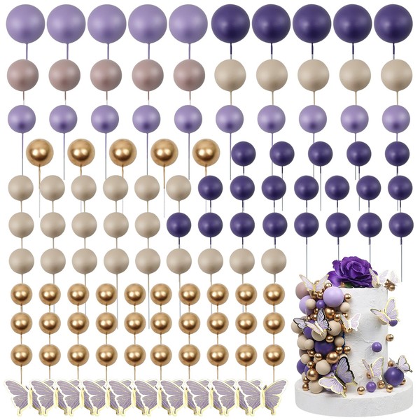 Acmee - 115 decoraciones para tartas de bolas, mini globos de mariposa, decoración de pasteles de espuma, para cupcakes, decoración de tartas, decoración para fiestas de cumpleaños, bodas, baby shower, serie púrpura