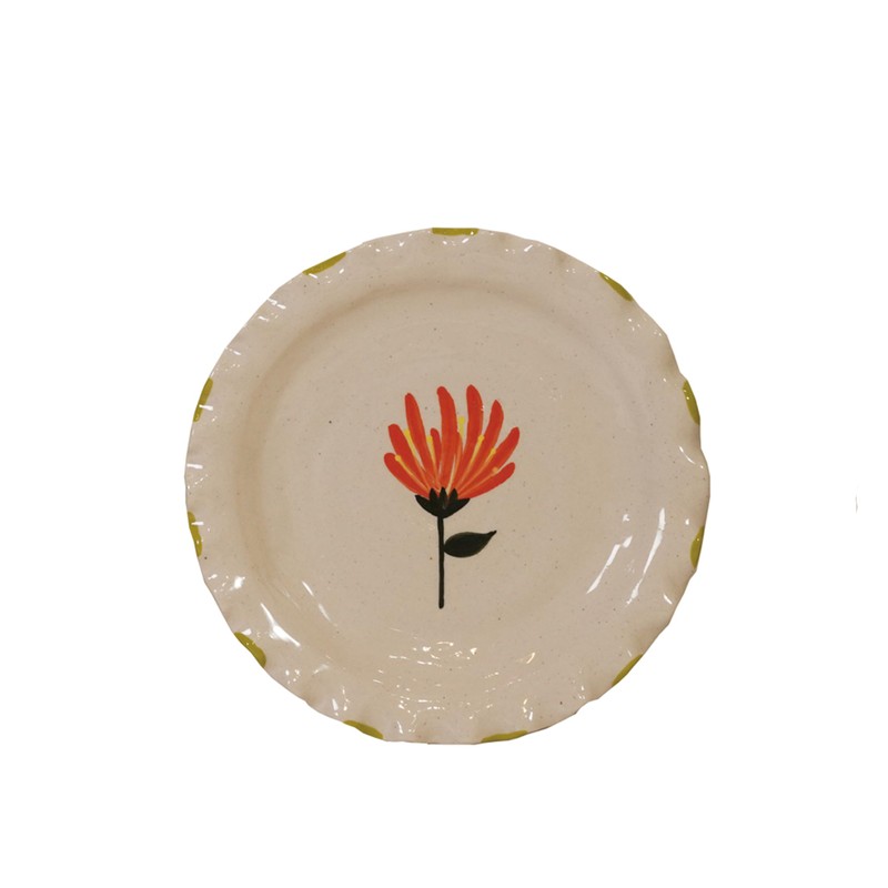Creative Co-Op 4-Piece Stoneware Plate Set with Flower Image, Multicolor