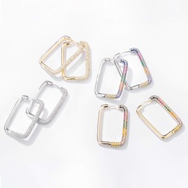 PengJin Large Drop Square Earrings for Women Copper Shiny Cubic Zirconia for Sensitive Ears Delicate Jewelry for Girls Birthday Anniversary Gift, Crystal