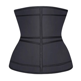 YIANNA Waist Trainer for Women Latex Underbust Double Training Belt Tummy Control Waist Cincher Sport Girdle, YA2223-Black-3XL