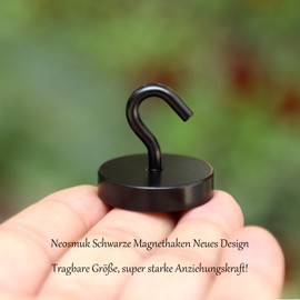 Neosmuk Magnetic Hook, Black, 40 kg Magnetic Hook, Extra Strong for Locker Organiser, Neodymium Magnets, Hook Magnetic Very Strong for Workshop Furnishings, Rear Tent, Grill, Clothes Hooks