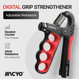 MACYO Grip Strength Trainer, Display Counter Hand Grip Strengthener with Adjustable Resistance 11-220Lbs(5-100KG), Ergonomic Design, Forearm Strengthener for Musicians Athletes and Injury Recovery (Orange)