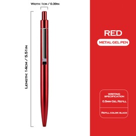 DUNBONG Red Metal Gel Pen, Gel Ink Ballpoint Pen, Black Ink, 0.5mm Retractable Ink Pen (Red)