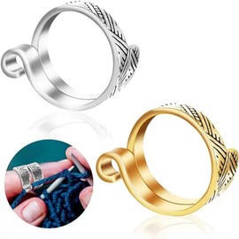 Kisstta Pack of 2 crochet rings, 2 cm adjustable gold and silver crochet rings, fingers, suitable for wearing when knitting sweaters, scarves and socks