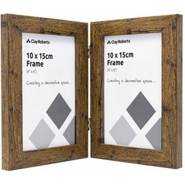 Clay Roberts Double Photo Picture Frame 6 x 4, Brown, Holds 2 Standard Photographs, Freestanding, Twin Hinged 6x4" 10 x 15 cm Picture Frames