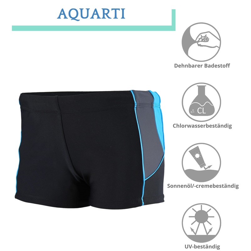 Aquarti Boys' Swimming Trunks with Side Inserts, Black/Graphite/Blue