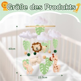 Ueiwffzo Giraffe Lion Mobile Baby Wind Chime Elephant Forest Animals Baby Bed Mobile, Green Leaves Baby Mobile Crib, Hanging Bed Bell, Baby Bed Pendant for Baby Room Decor