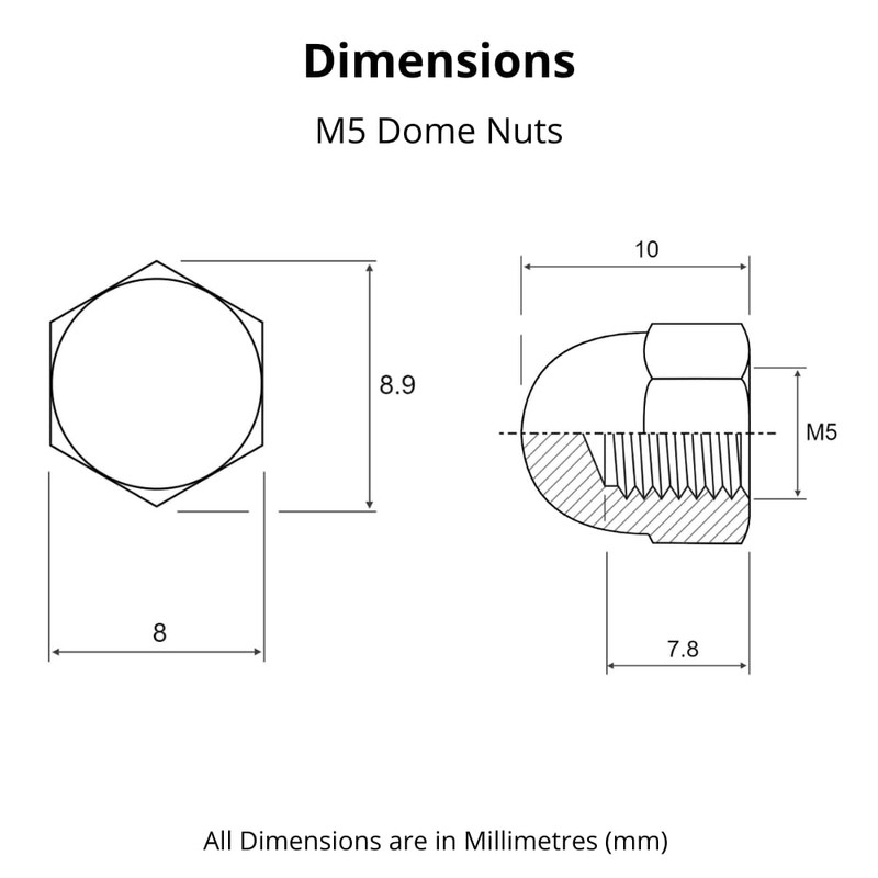 M5 (5mm) Dome Nuts Set - Steel Cap Nut -