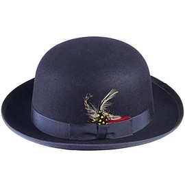 New Mens 100% Wool Navy Blue Derby Bowler Hat