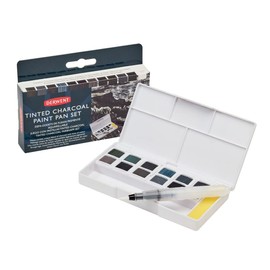 Derwent Tinted Charcoal Paint Pan Set, 12 Paints, Professional Quality, Water Soluble, Blendable, Portable, Includes Palettes, Mini Waterbrush & Cleaning Sponge, 2305872