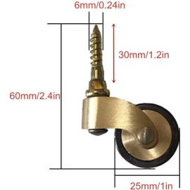 Solid Brass Caster Wheel,25mm Antique Style Casters,Moving Caster Wheels,360° Swivel Caster,Vintage Rubber Castors for Furniture,150kg Load Capacity,4 Pcs
