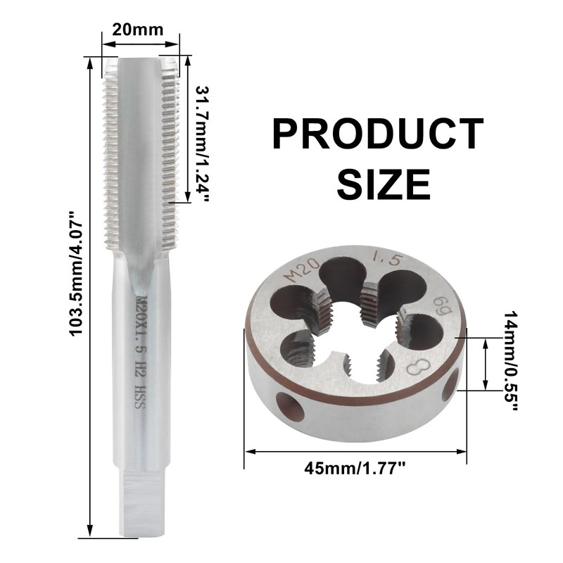 Murtenze 2 Pack M20 x 1.5 High-Speed Steel Tap and